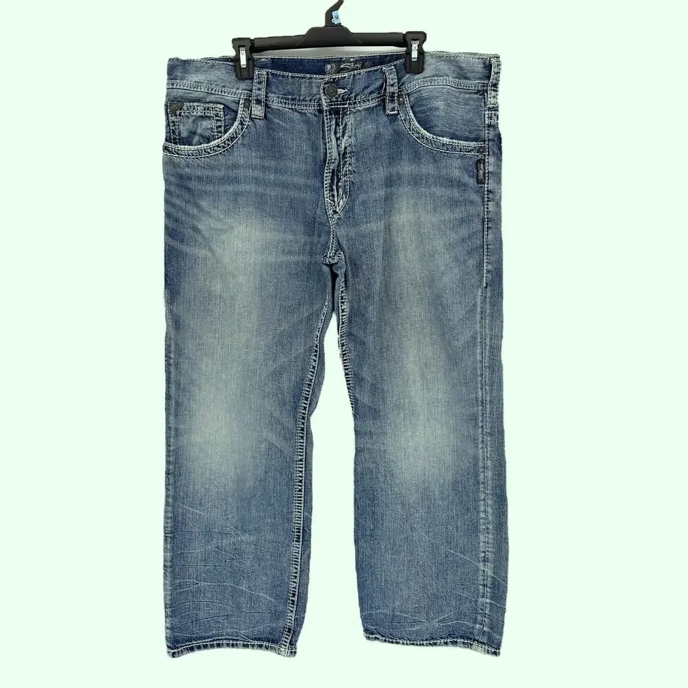 Silver Jeans Gordie 40x30 (Act 40x29) Straight Leg Blue Jean Denim Distressed